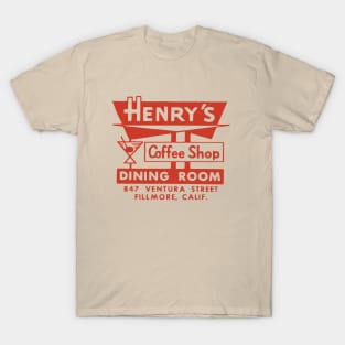Vintage Diner Matchbook Henry's Coffee Shop Fillmore California T-Shirt